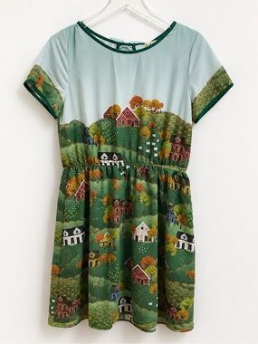 Antix Green Farm Print casual summer dress. (0050)